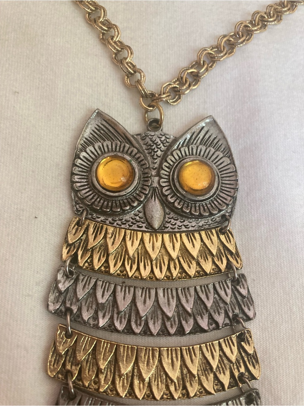 Articulated Owl Vintage Pendant Necklace Multi Tone - Picture 4 of 7